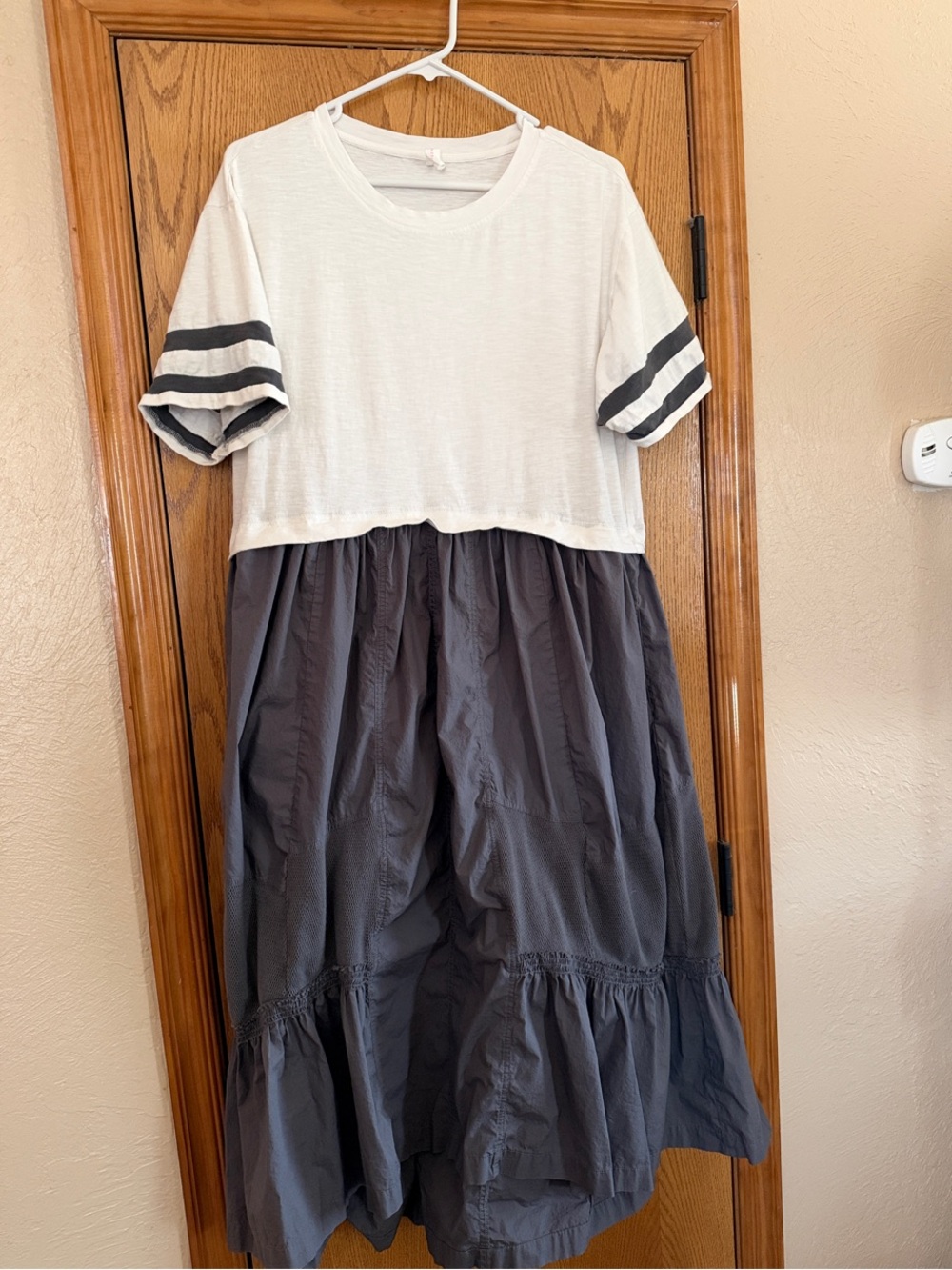 Casual White and Charcoal High-Low Tiered Dress
